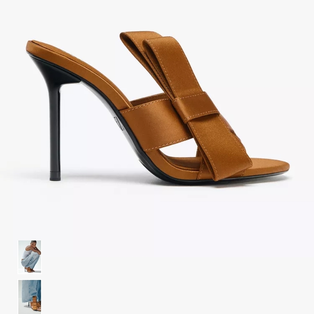Zara Tan Bow Accent Heels